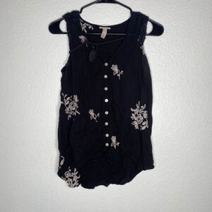 Knox Rose sleeveless button up blouse top boho embroidered floral lightweight S